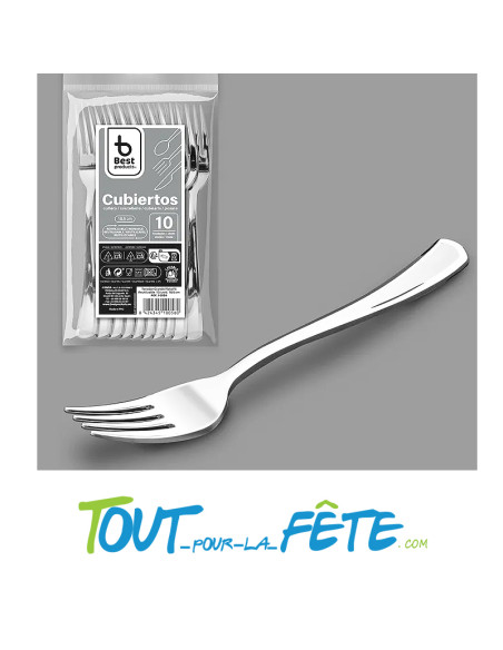 lot de 10 fourchettes argent en plastique facon inox