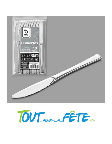 lot de 10 couteaux argent en plastique facon inox