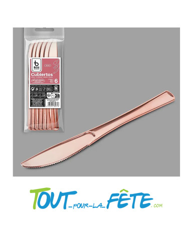 lot de 6 couteaux rose-gold en plastique facon inox
