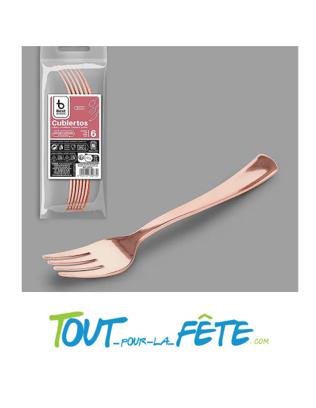 lot de 6 fourchettes rose-gold en plastique facon inox
