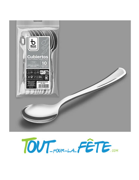 lot de 10 grosses cuillères 17 cm argent en plastique façon inox