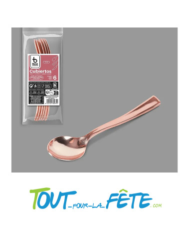 lot de 6 petites cuillères rose-gold 13 cm en plastique facon inox