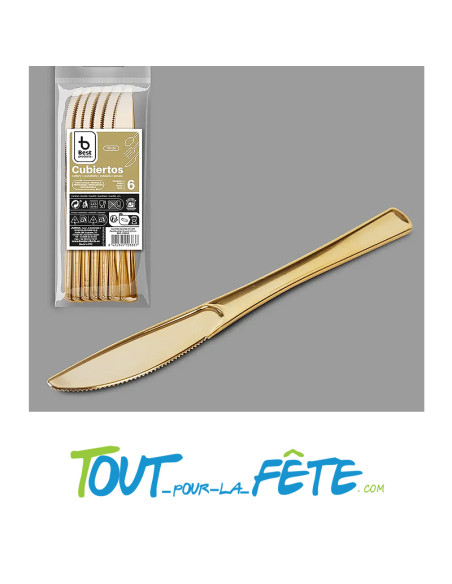 lot de 6 couteaux 20 cm or (doré) en plastique facon inox