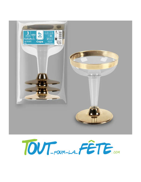 3 verres a pied or style martini réutilisables et incassables