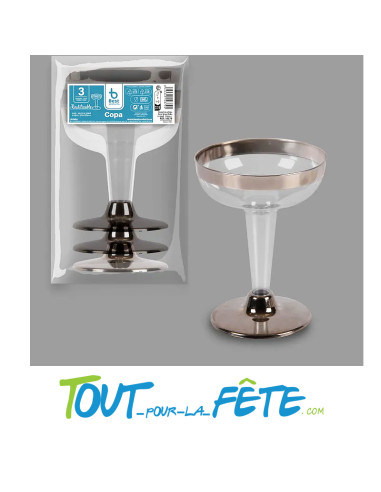 3 verres a pied argent style martini réutilisables et incassables