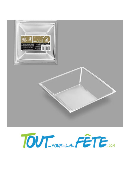 Lot de 5 assiettes carrés creuses en plastique 18 cm argent
