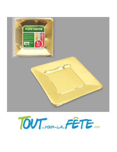 Lot de 12 assiettes carré brillantes 18 cm or (doré)