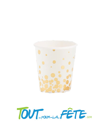 Lot de 10 gobelets or brillant et blanc en carton 20 cl