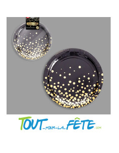 Lot de 10 assiettes en carton de 22.5 cm or brillant et noir 2