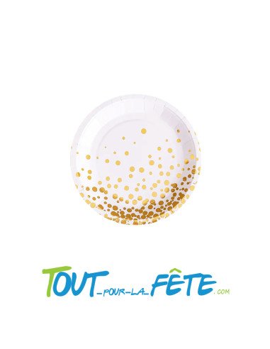 Lot de 10 assiettes en carton de 22.5 cm or brillant et blanc