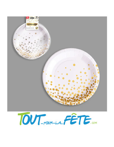 Lot de 10 petites assiettes en carton de 18 cm or brillant et blan