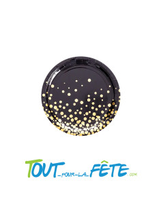 Lot de 10 petites assiettes en carton de 18 cm or brillant et noir