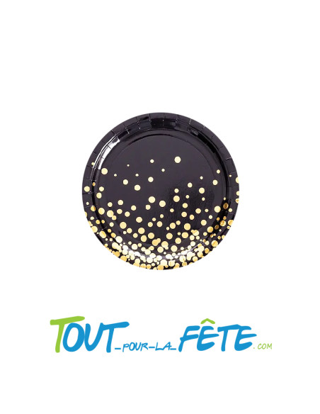 Lot de 10 petites assiettes en carton de 18 cm or brillant et noir