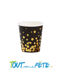 Lot de 10 gobelets or brillant et noir en carton 20 cl