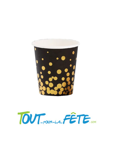 Lot de 10 gobelets or brillant et noir en carton 20 cl