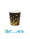 Lot de 10 gobelets or brillant et noir en carton 20 cl
