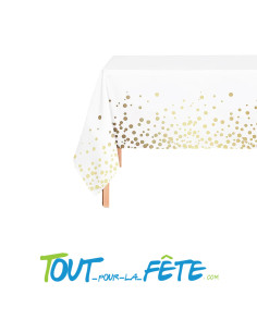Nappe blanche à pois or en polyethylene 1.80m x 1.2m