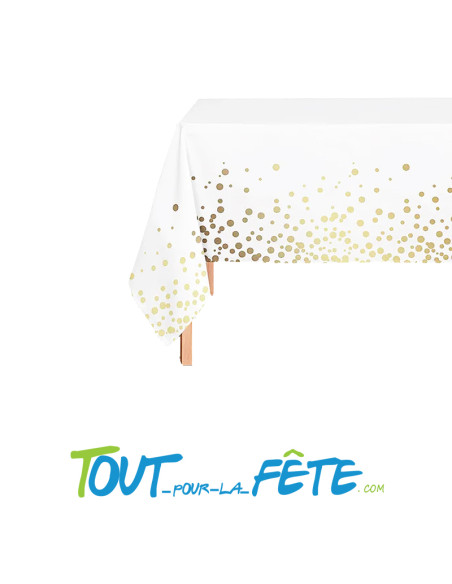 Nappe blanche à pois or en polyethylene 1.80m x 1.2m