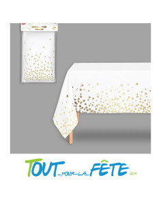 Nappe blanche à pois or en polyethylene 1.80m x 1.2m 2