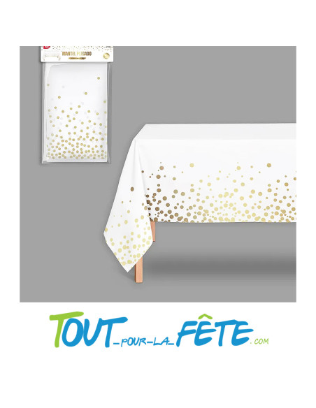 Nappe blanche à pois or en polyethylene 1.80m x 1.2m