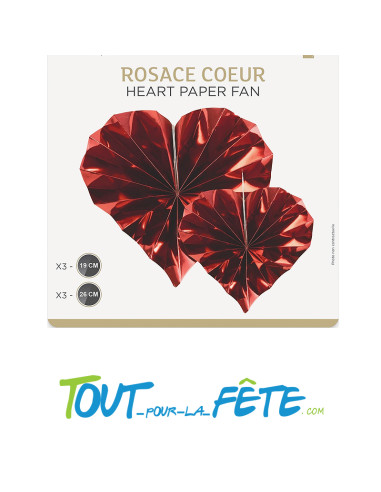 Lot de 6 rosaces coeurs métallisées coeurs rouge a suspendre