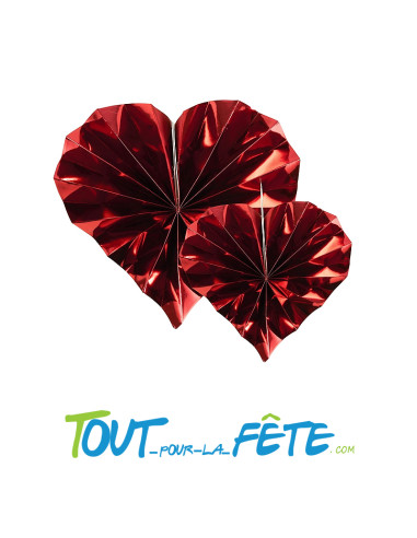 Lot de 6 rosaces coeurs métallisées coeurs rouge a suspendre