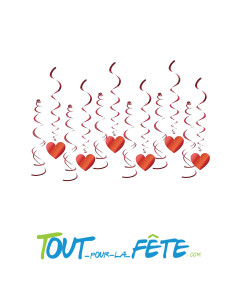 Lot de 12 spirales métallisées coeurs rouge a suspendre