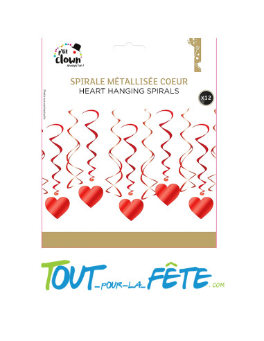Lot de 12 spirales métallisées coeurs rouge a suspendre