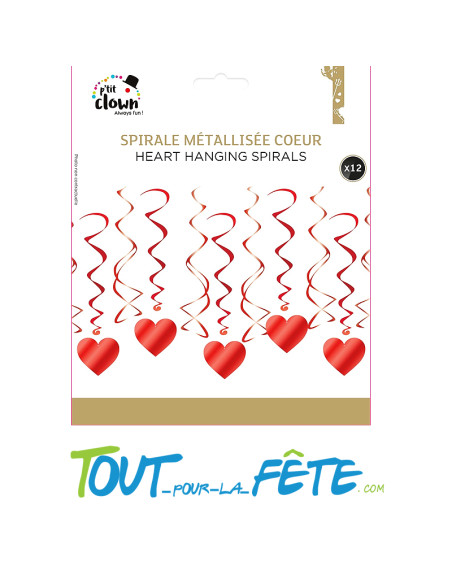 Lot de 12 spirales métallisées coeurs rouge a suspendre