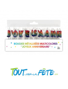 Bougies Lettres Métallisées Joyeux Anniversaire Multicolore