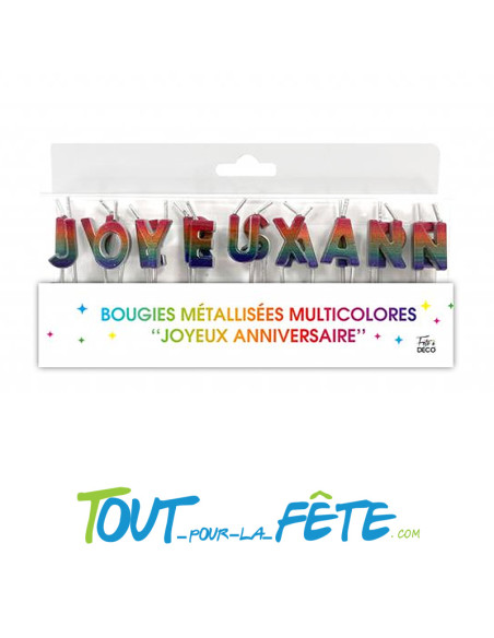 Bougies Lettres Métallisées Joyeux Anniversaire Multicolore
