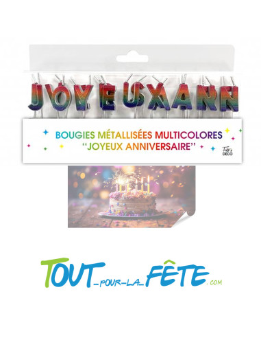 Bougies Lettres Métallisées Joyeux Anniversaire Multicolore