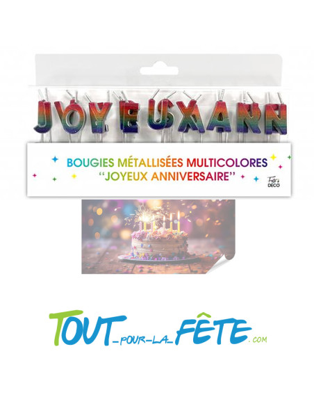 Bougies Lettres Métallisées Joyeux Anniversaire Multicolore