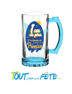Chope à bière anniversaire bleu 1 an de plus