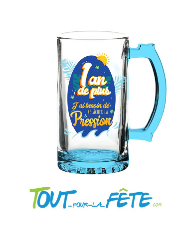 Chope à bière anniversaire bleu 1 an de plus