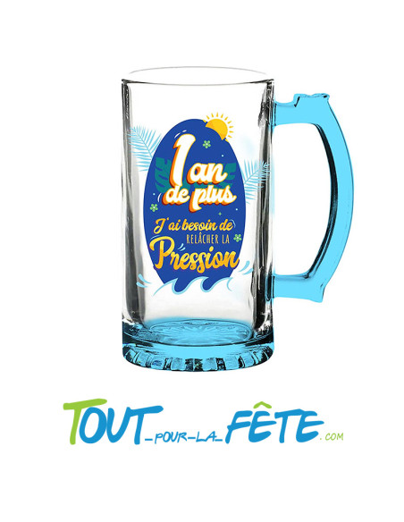 Chope à bière anniversaire bleu 1 an de plus