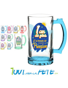 Chope à bière anniversaire bleu 1 an de plus 2