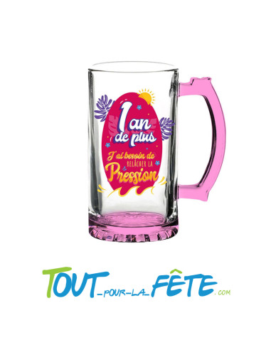 Chope à bière anniversaire rose 1 an de plus