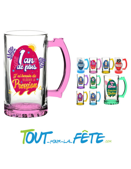 Chope à bière anniversaire rose 1 an de plus