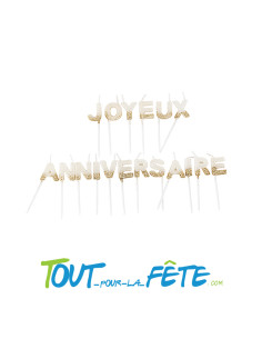 Bougies lettres joyeux anniversaire blanches paillettes or sur pic 2