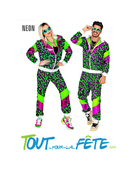 Costume survêtement années 80 vert et violet