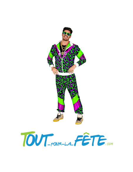 Costume survêtement années 80 vert et violet