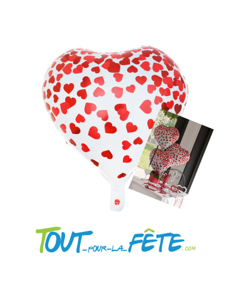 Ballon aluminium Coeur Blanc et Rouge 45cm