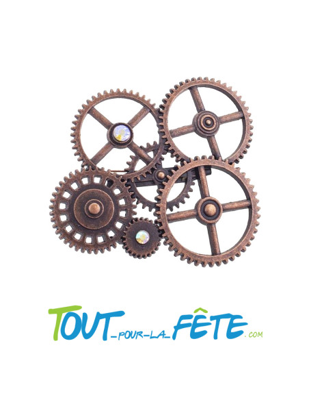 Broche steampunk motifs engrenages 8x7