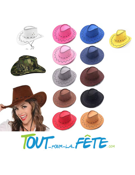 Chapeau de Cowboy ou Cowgirl en suédine plusieurs couleurs