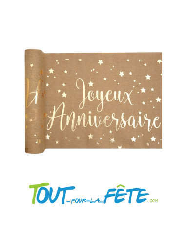 Chemin de Table Joyeux Anniversaire Kraft et Or 3 mètres