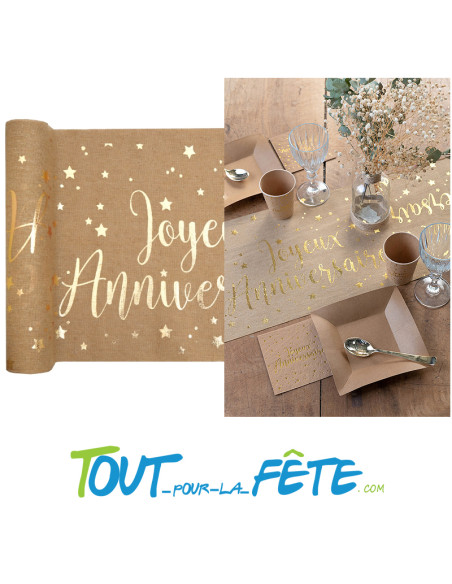 Chemin de Table Joyeux Anniversaire Kraft et Or 3 mètres