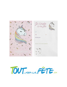 Lot de 6 cartons d'invitation licorne
