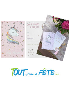 Lot de 6 cartons d'invitation licorne 2