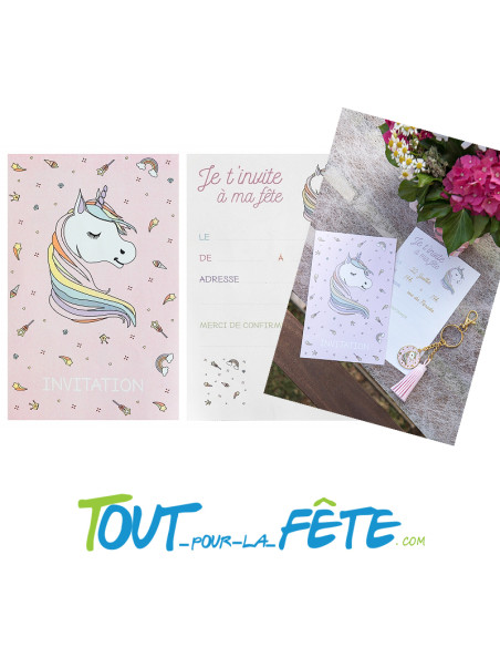 Lot de 6 cartons d'invitation licorne